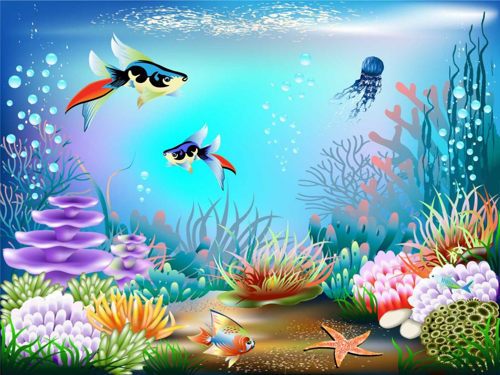 papier peint photo personnalisé paysage fond marin pour enfant le requin et  les tortues