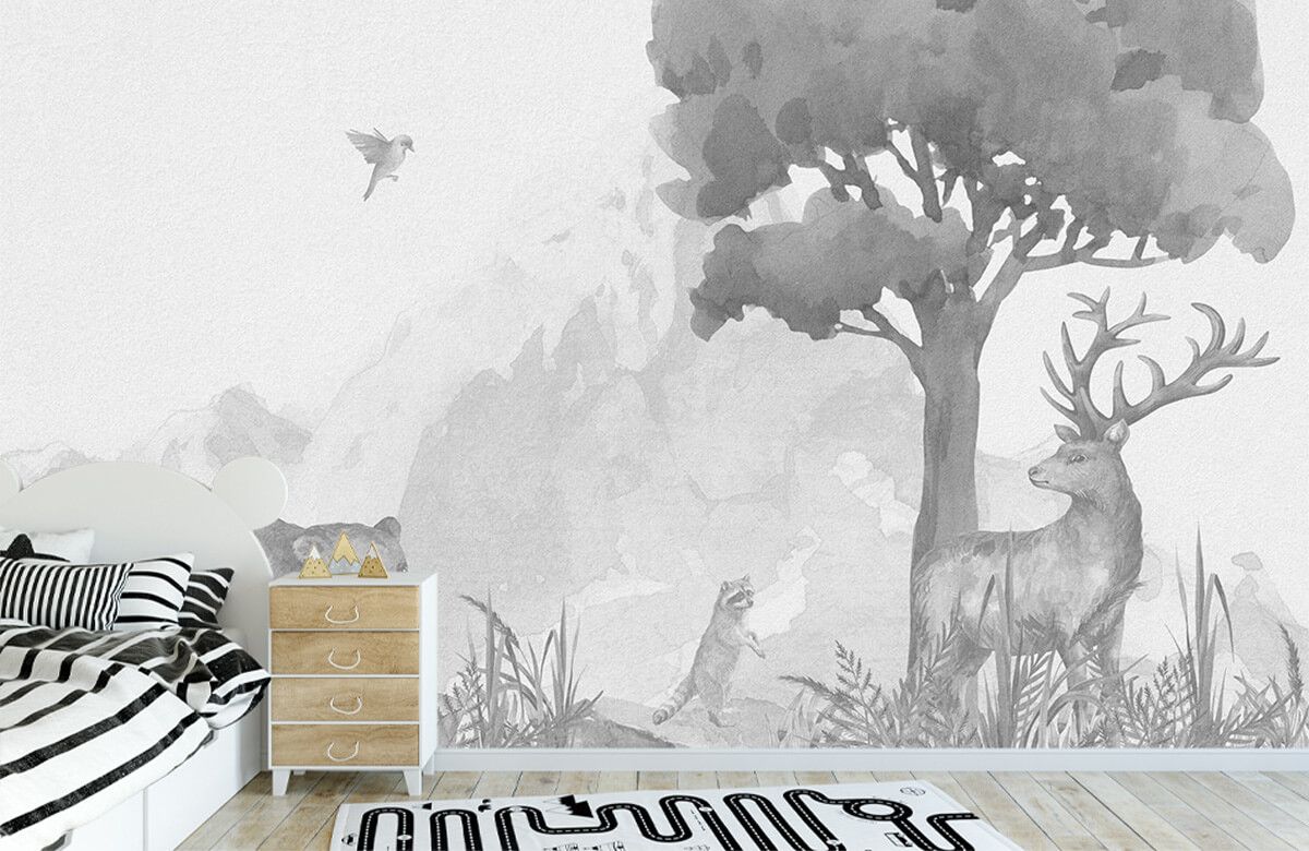 Sticker Mural Tournesols d'automne sur rayures noires et blanches