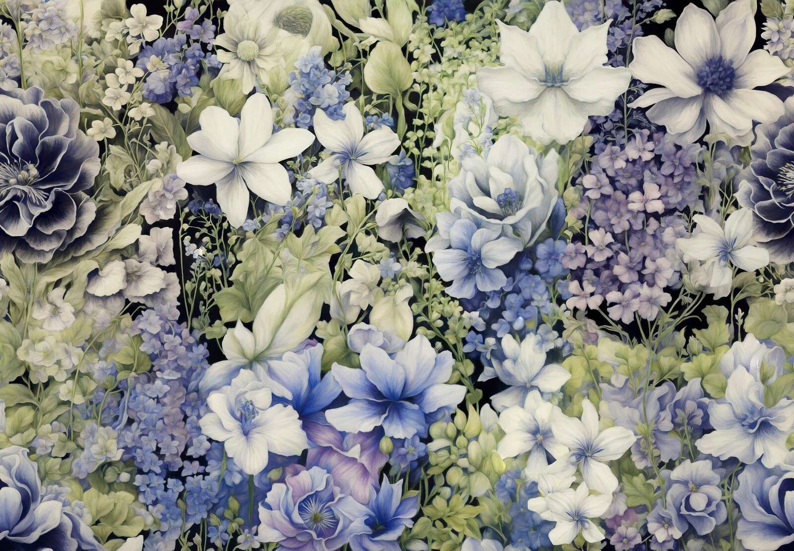 Festival de fleurs sans couture - bleu